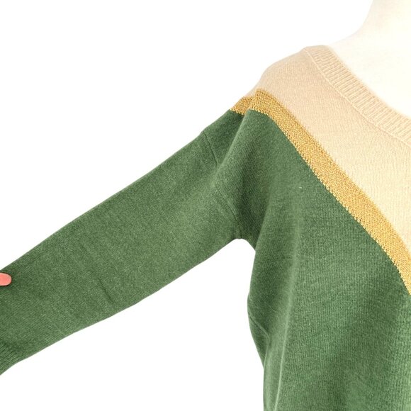 Aaron & Amber Chevron V-Neck Sweater Beige Gold Green Size Medium - Picture 4 of 12